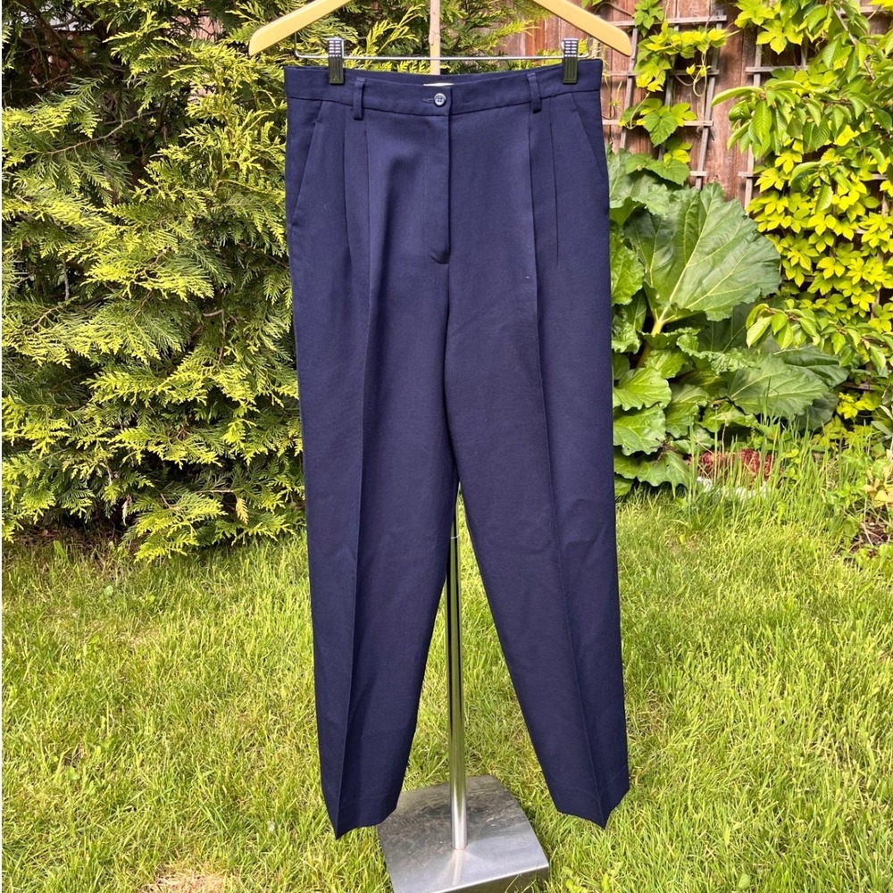Pendleton Petite Womens Navy Blue Pleated Tapered Trousers Made in USA Size 8P